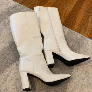 INC PAITON White Faux Leather Knee High Boots